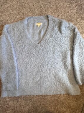 Maeve by Anthropologie Soft Light Blue Fuzzy V-Neck Sweater